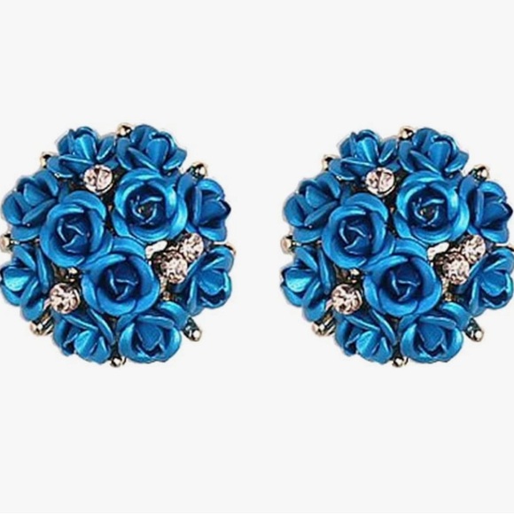 Elegant Blue Floral Earrings - Picture 1 of 4